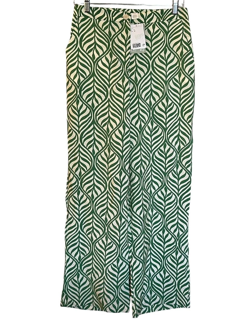 NWT HM Green Leaf Pattern Wide Leg Pants Size 4